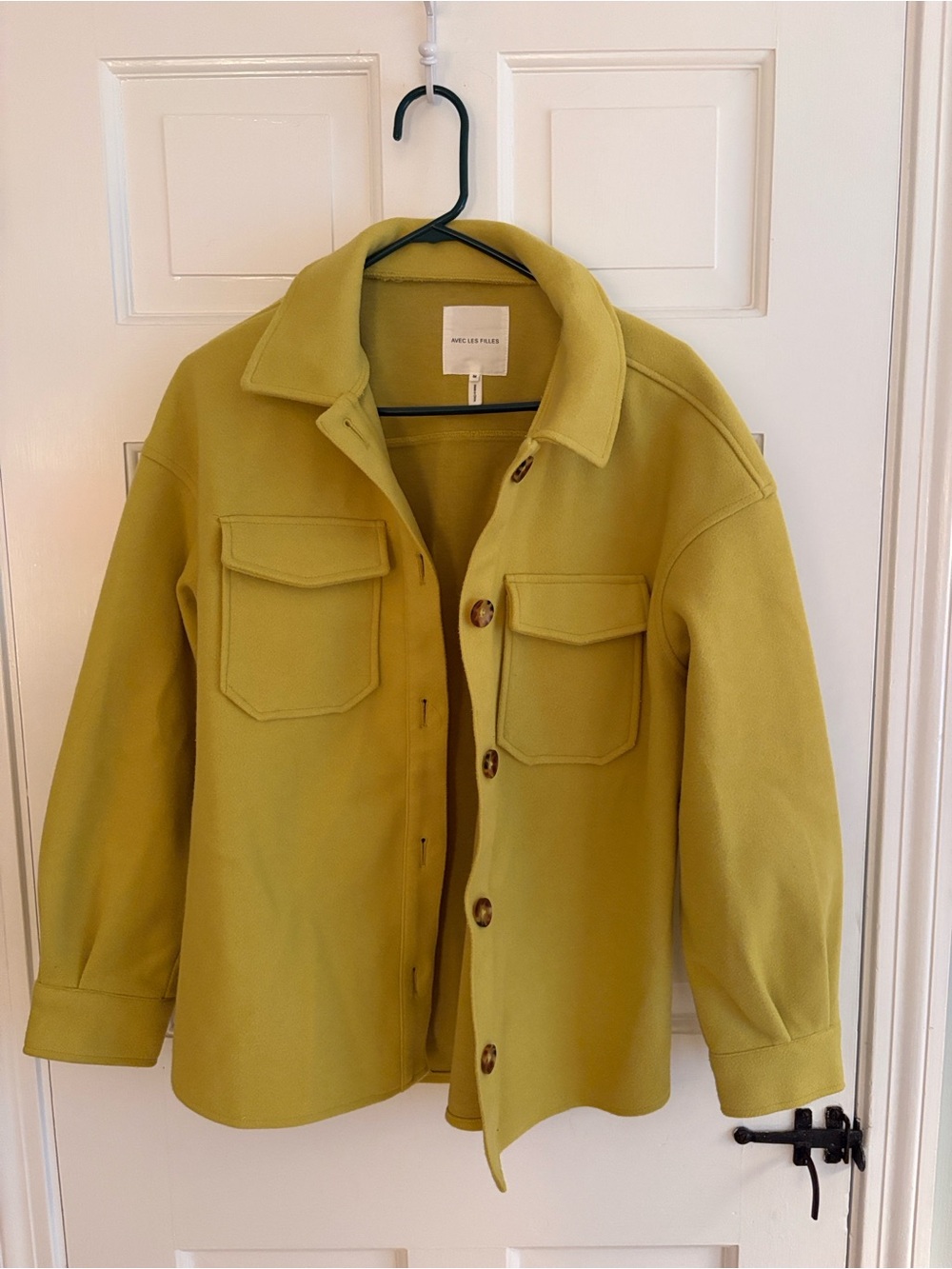 Chartreuse Button-Front Shacket Jacket - Picture 3 of 4